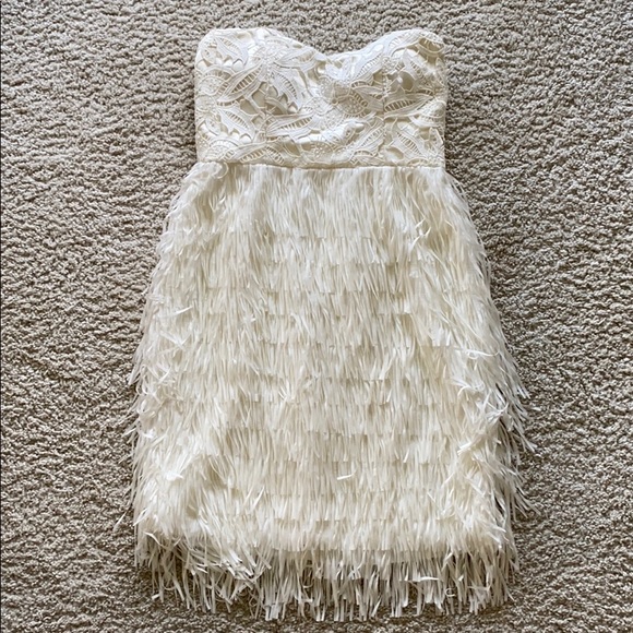 Minuet Petite Dresses & Skirts - White fringe cocktail dress